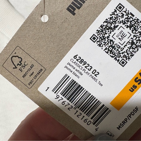 Puma Long Sleeve Classics Play Paris White Shirt Recycled Cotton Small NWT - Picture 4 of 5